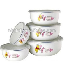 Japanese white cute enamel ice bowl with PE lids&shiny decals